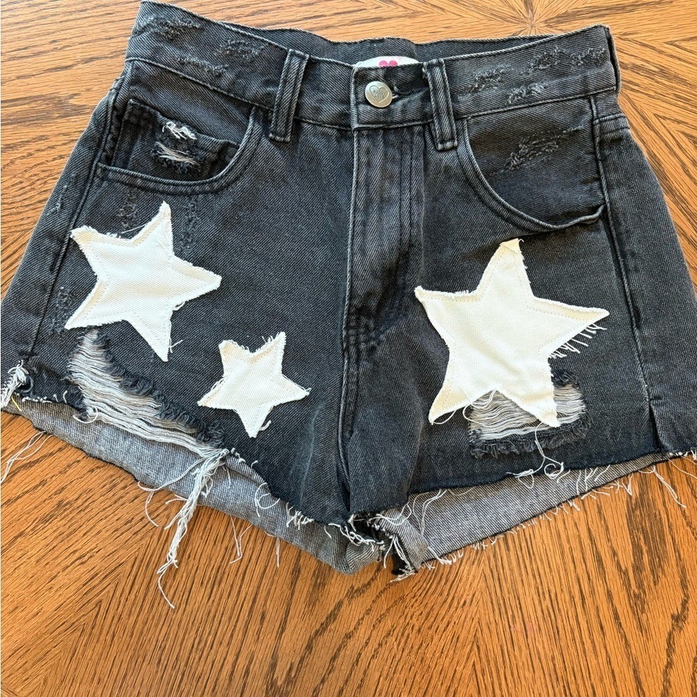 BuddyLove Black Star Denim Shorts Distressed High Waisted Cut Offs Size 24 NEW - Picture 2 of 5